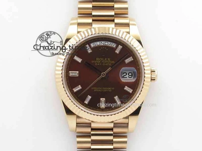 StreetReady Day Date 40mm RG BP Maker Best Edition Brown Dial Diamond Markers On RG Bracelet A 3689