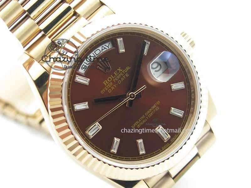 StreetReady Day Date 40mm RG BP Maker Best Edition Brown Dial Diamond Markers On RG Bracelet A 3689