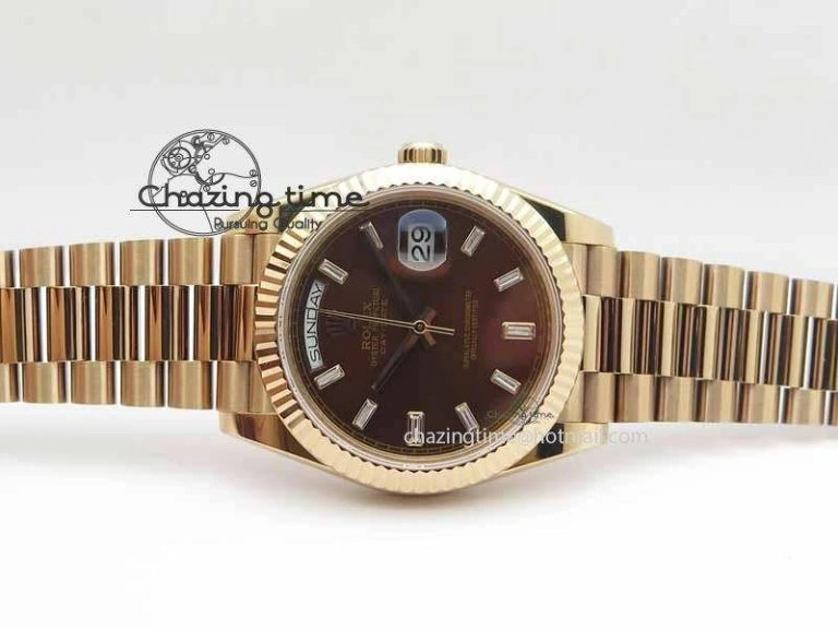 StreetReady Day Date 40mm RG BP Maker Best Edition Brown Dial Diamond Markers On RG Bracelet A 3689
