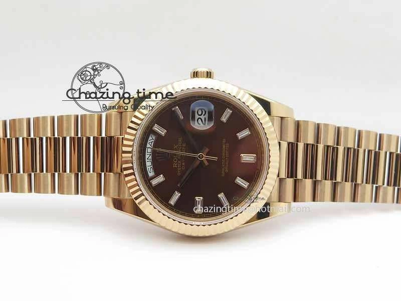 StreetReady Day Date 40mm RG BP Maker Best Edition Brown Dial Diamond Markers On RG Bracelet A 3689