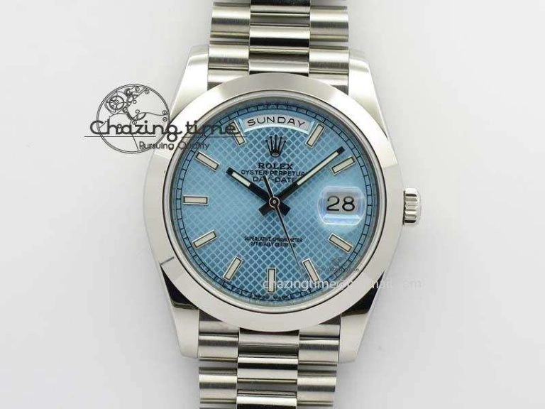 Day-Date 40mm SS 228206 Noob 1:1 Best Edition Textured Ice Blue Dial on SS Bracelet A Comfortable 3799