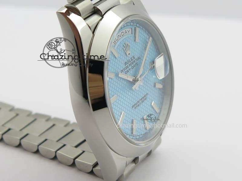 Day-Date 40mm SS 228206 Noob 1:1 Best Edition Textured Ice Blue Dial on SS Bracelet A Comfortable 3799