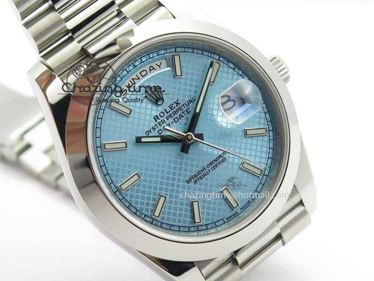 Day-Date 40mm SS 228206 Noob 1:1 Best Edition Textured Ice Blue Dial on SS Bracelet A Comfortable 3799