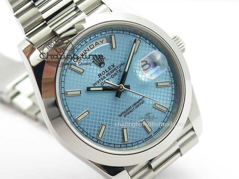 Day-Date 40mm SS 228206 Noob 1:1 Best Edition Textured Ice Blue Dial on SS Bracelet A Comfortable 3799