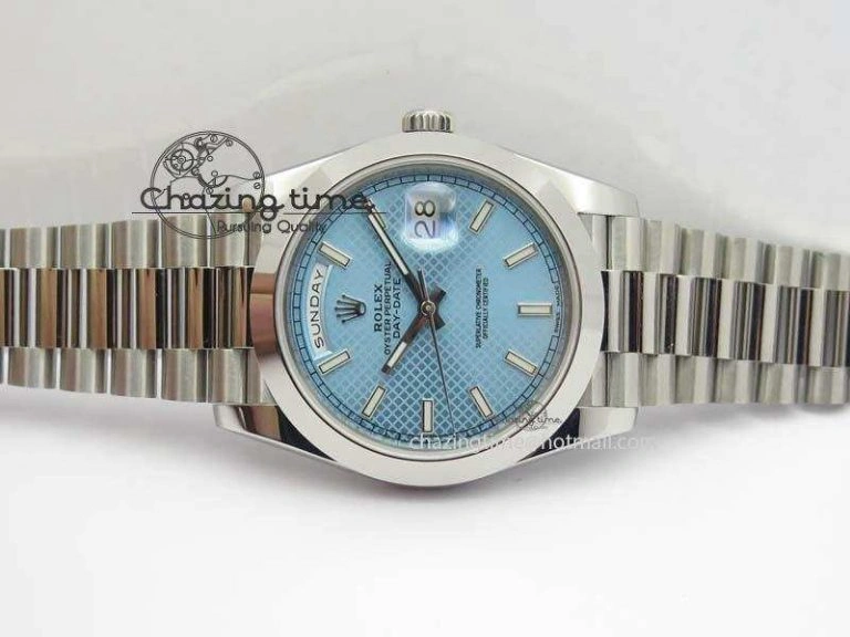Day-Date 40mm SS 228206 Noob 1:1 Best Edition Textured Ice Blue Dial on SS Bracelet A Comfortable 3799