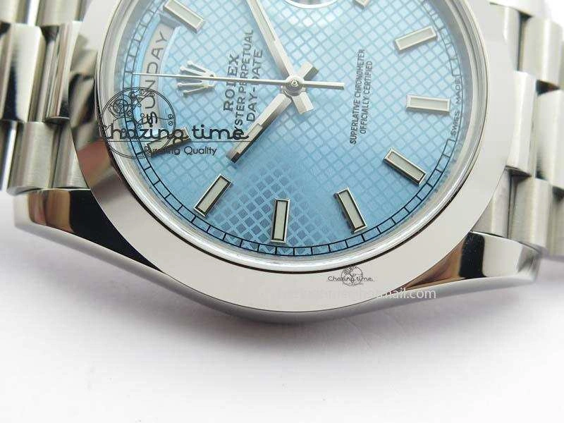 Day-Date 40mm SS 228206 Noob 1:1 Best Edition Textured Ice Blue Dial on SS Bracelet A Comfortable 3799