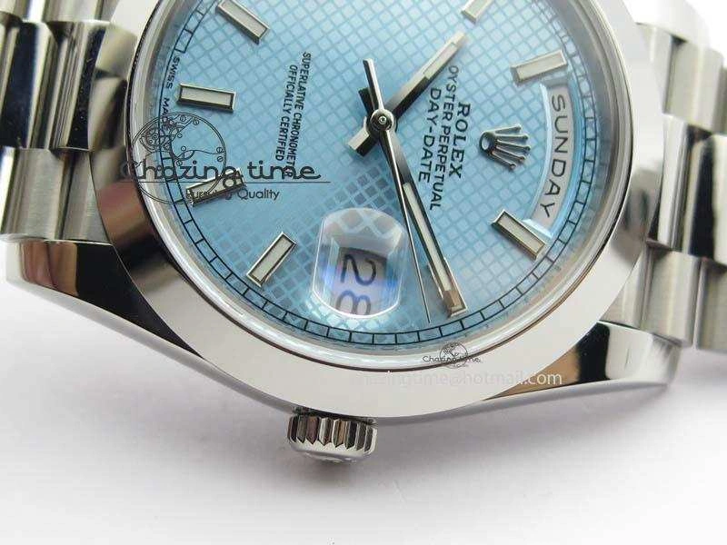 Day-Date 40mm SS 228206 Noob 1:1 Best Edition Textured Ice Blue Dial on SS Bracelet A Comfortable 3799