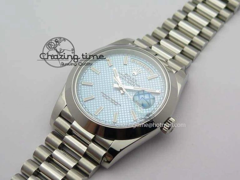 Day-Date 40mm SS 228206 Noob 1:1 Best Edition Textured Ice Blue Dial on SS Bracelet A Comfortable 3799