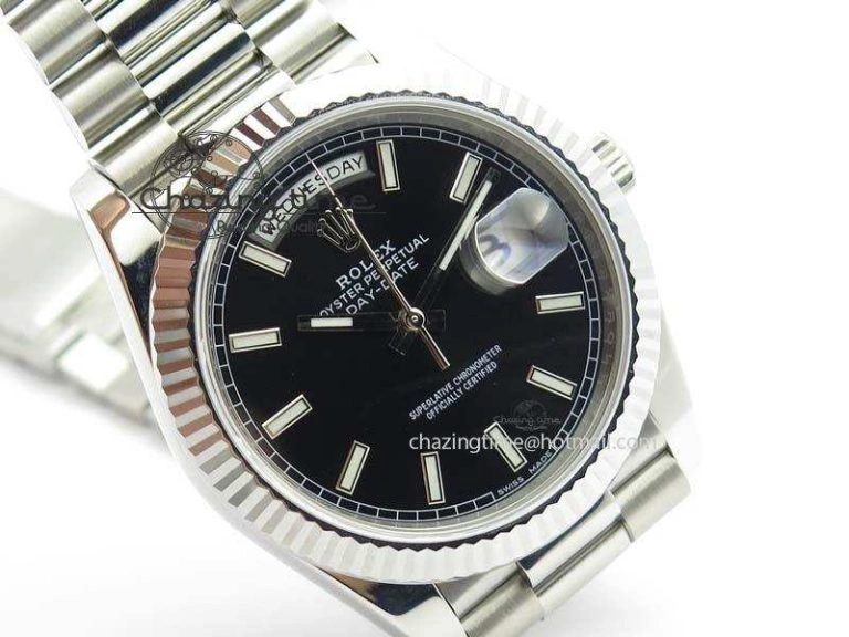 Sophisticated Day-Date 40mm SS 228239 Noob 1:1 Best Edition Black Dial on SS Bracelet A 3797