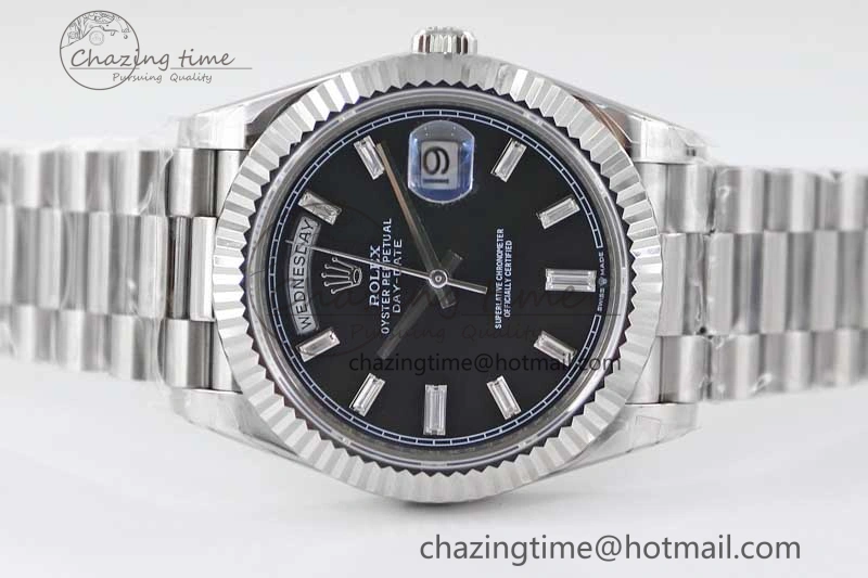 Day Date 40mm SS 904L Steel TWF 1:1 Best Edition Black Crystal Dial on SS Bracelet A Sustainable 2354