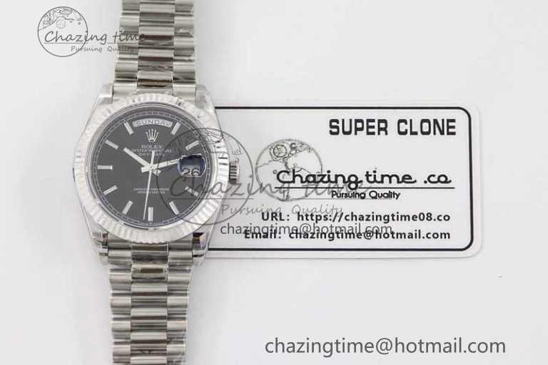 Day Date 40mm SS 904L Steel TWF 1:1 Best Edition Black Dial on SS Bracelet A NewStyle 2363