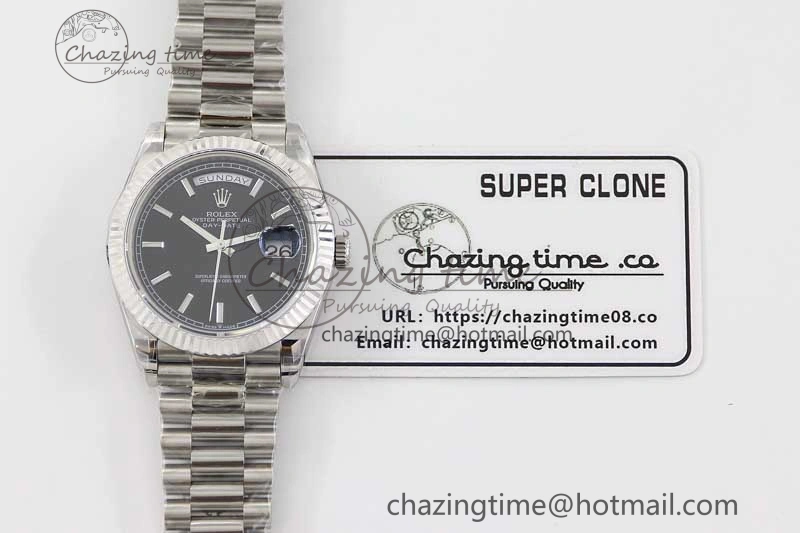 Day Date 40mm SS 904L Steel TWF 1:1 Best Edition Black Dial on SS Bracelet A NewStyle 2363