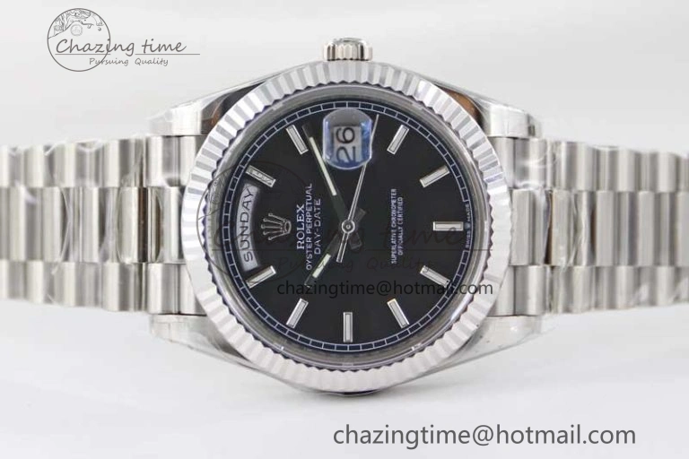 Day Date 40mm SS 904L Steel TWF 1:1 Best Edition Black Dial on SS Bracelet A NewStyle 2363