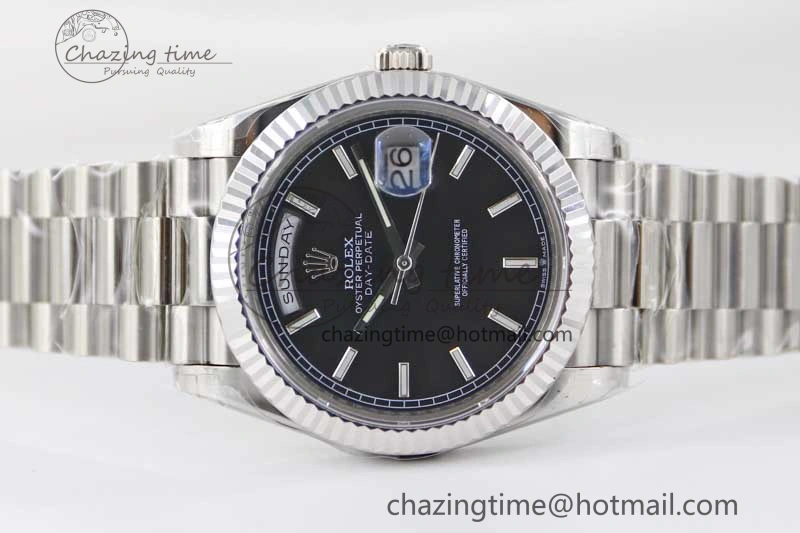 Day Date 40mm SS 904L Steel TWF 1:1 Best Edition Black Dial on SS Bracelet A NewStyle 2363