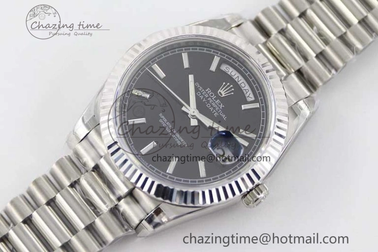 Day Date 40mm SS 904L Steel TWF 1:1 Best Edition Black Dial on SS Bracelet A NewStyle 2363