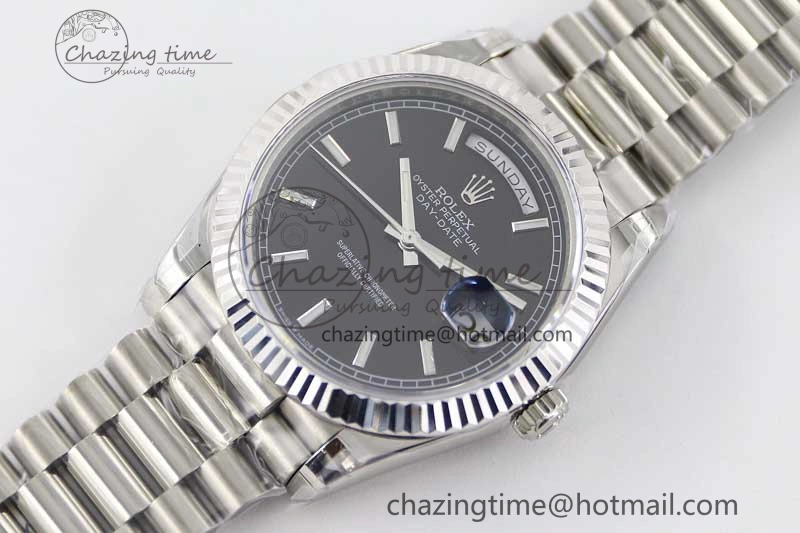 Day Date 40mm SS 904L Steel TWF 1:1 Best Edition Black Dial on SS Bracelet A NewStyle 2363