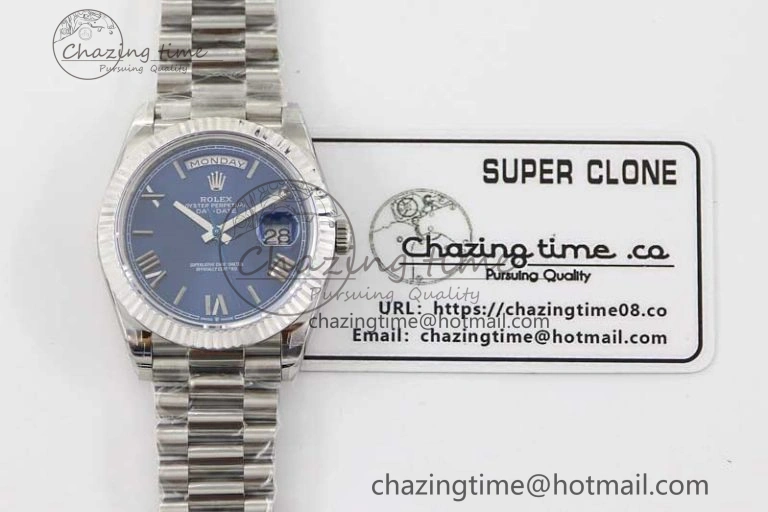 Affordable Day Date 40mm SS 904L Steel TWF 1:1 Best Edition Blue Roman Dial on SS Bracelet A 2367