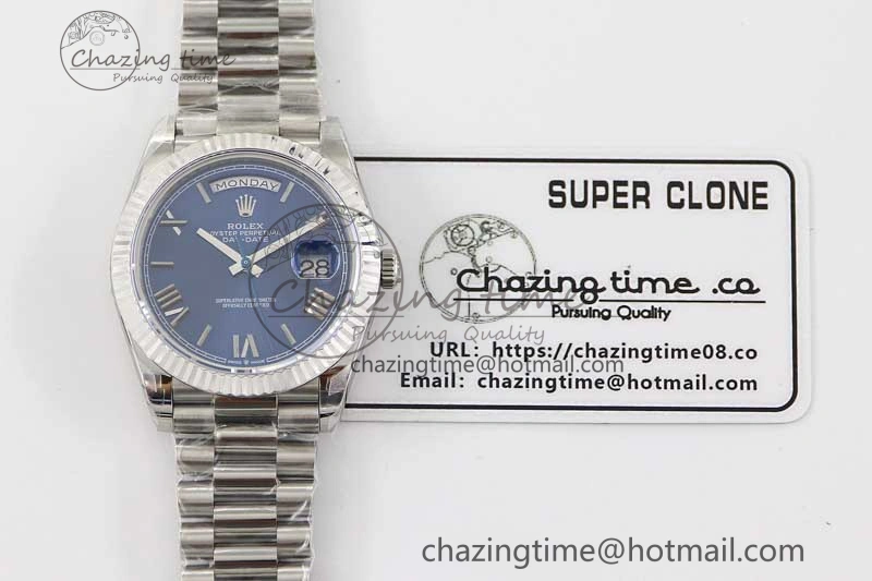 Affordable Day Date 40mm SS 904L Steel TWF 1:1 Best Edition Blue Roman Dial on SS Bracelet A 2367