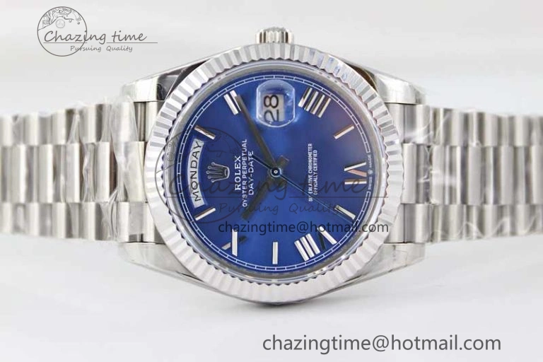 Affordable Day Date 40mm SS 904L Steel TWF 1:1 Best Edition Blue Roman Dial on SS Bracelet A 2367