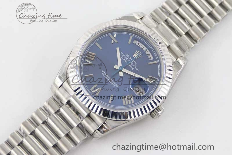 Affordable Day Date 40mm SS 904L Steel TWF 1:1 Best Edition Blue Roman Dial on SS Bracelet A 2367