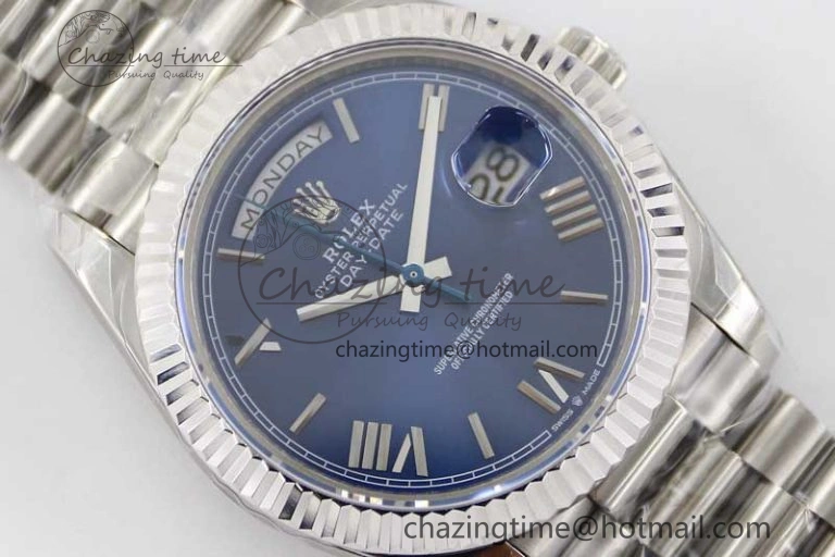 Affordable Day Date 40mm SS 904L Steel TWF 1:1 Best Edition Blue Roman Dial on SS Bracelet A 2367