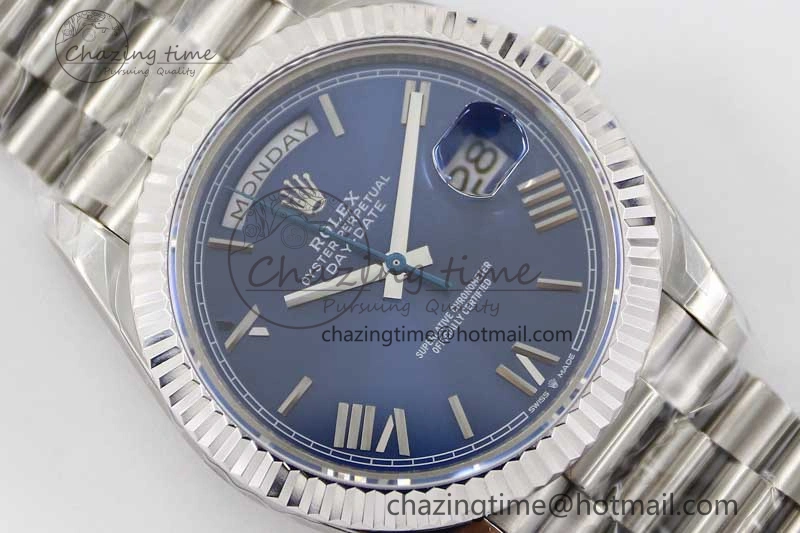 Affordable Day Date 40mm SS 904L Steel TWF 1:1 Best Edition Blue Roman Dial on SS Bracelet A 2367