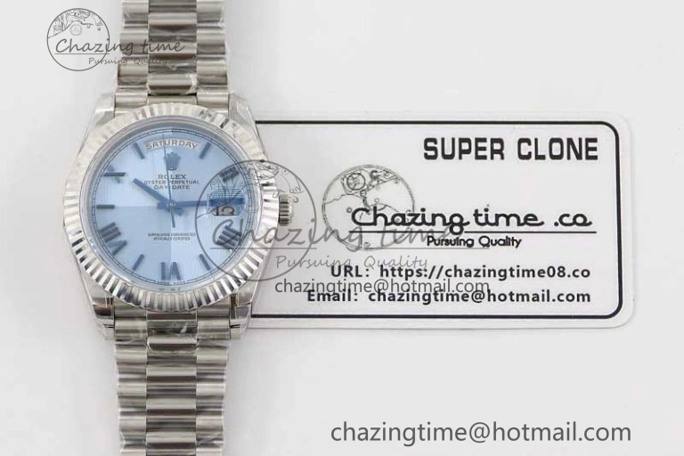 Day Date 40mm SS 904L Steel TWF 1:1 Best Edition Blue Roman Dial on SS Bracelet A FashionForward 2356