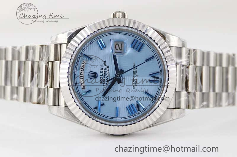 Day Date 40mm SS 904L Steel TWF 1:1 Best Edition Blue Roman Dial on SS Bracelet A FashionForward 2356