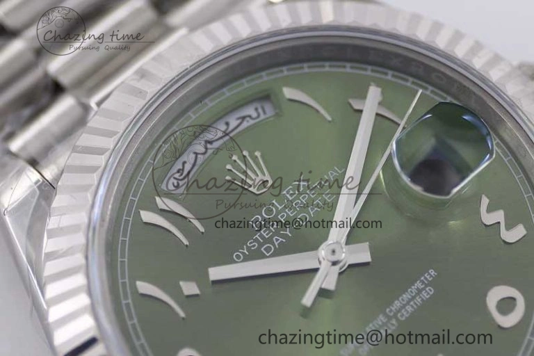 Day Date 40mm SS 904L Steel TWF 1:1 Best Edition Green Arabic Dial on SS Bracelet A Sporty 2365