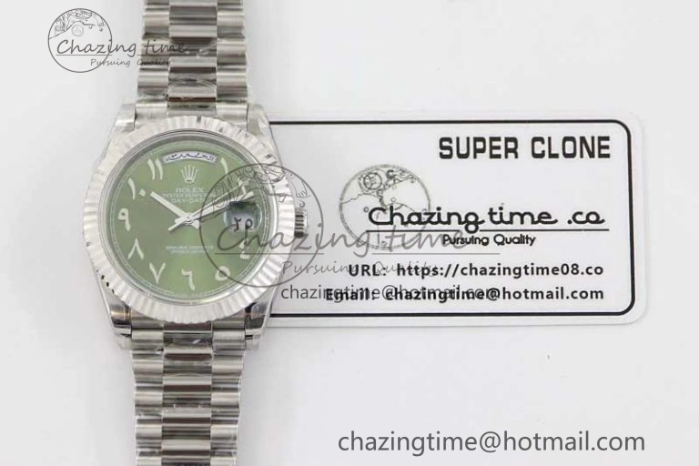Day Date 40mm SS 904L Steel TWF 1:1 Best Edition Green Arabic Dial on SS Bracelet A Sporty 2365