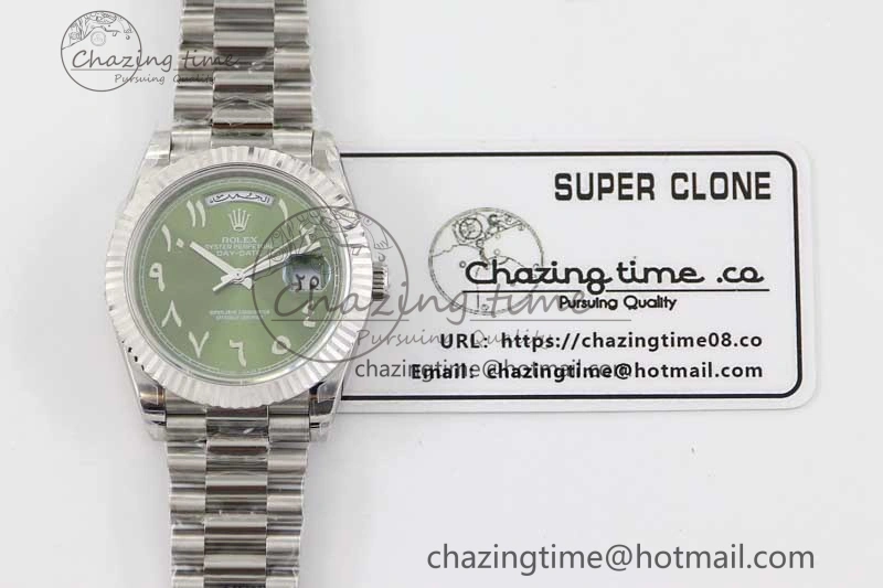 Day Date 40mm SS 904L Steel TWF 1:1 Best Edition Green Arabic Dial on SS Bracelet A Sporty 2365
