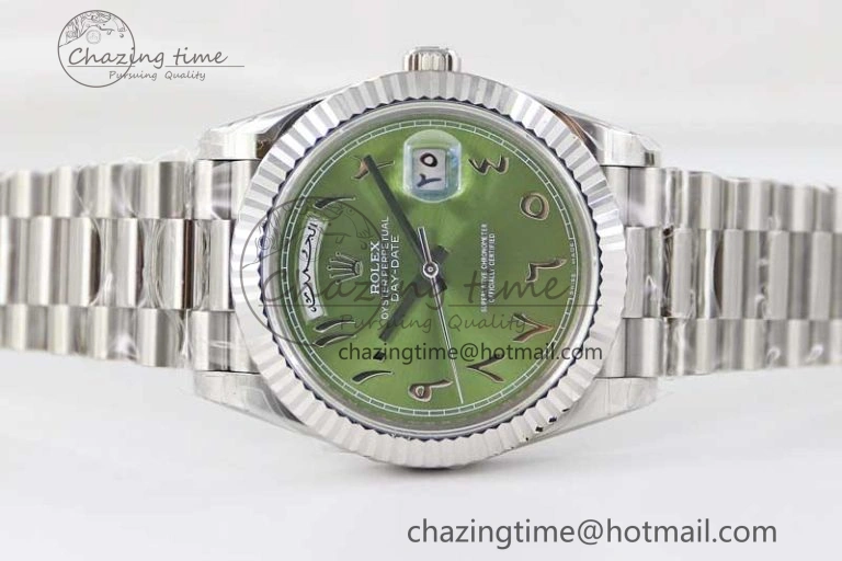 Day Date 40mm SS 904L Steel TWF 1:1 Best Edition Green Arabic Dial on SS Bracelet A Sporty 2365