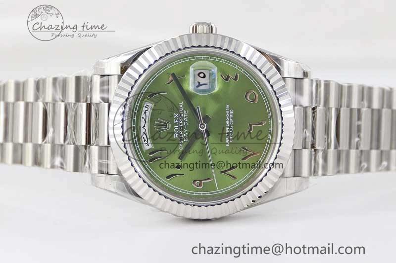 Day Date 40mm SS 904L Steel TWF 1:1 Best Edition Green Arabic Dial on SS Bracelet A Sporty 2365
