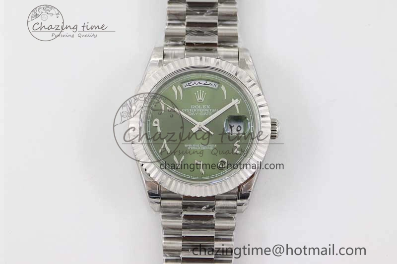 Day Date 40mm SS 904L Steel TWF 1:1 Best Edition Green Arabic Dial on SS Bracelet A Sporty 2365