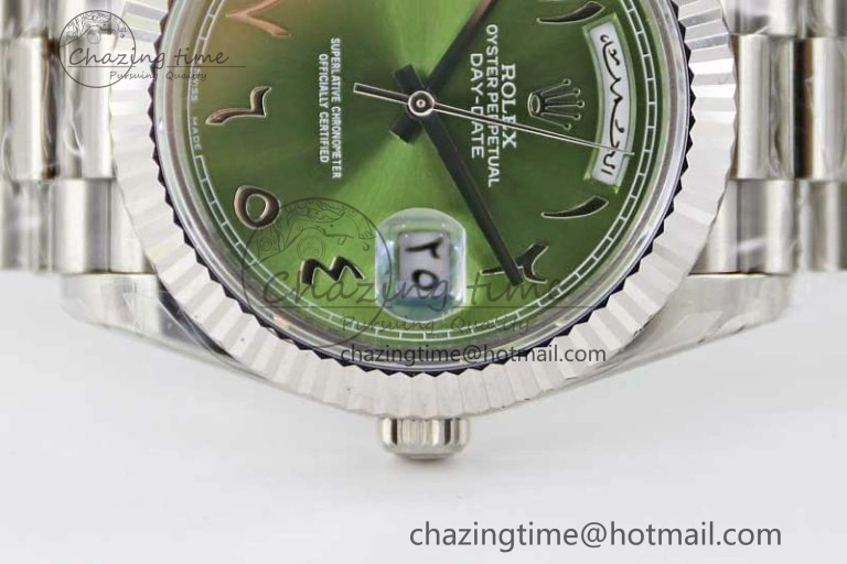 Day Date 40mm SS 904L Steel TWF 1:1 Best Edition Green Arabic Dial on SS Bracelet A Sporty 2365