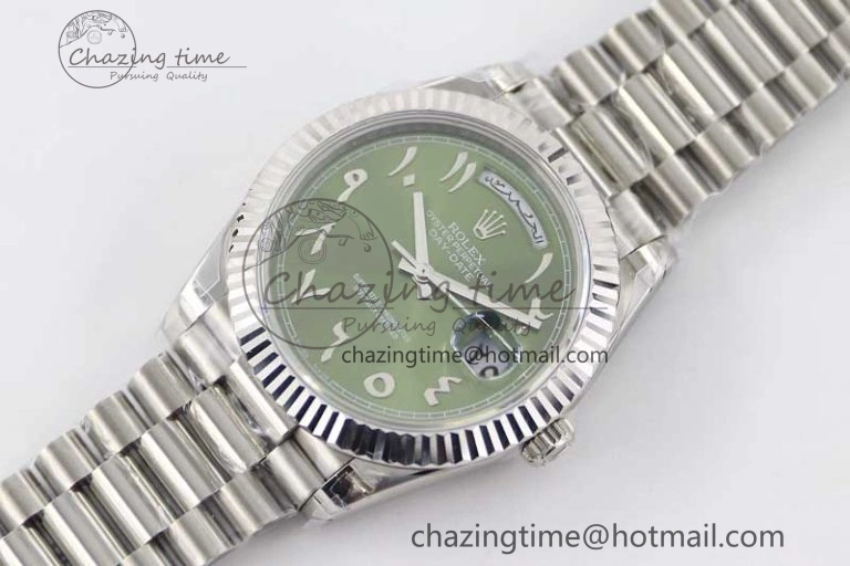 Day Date 40mm SS 904L Steel TWF 1:1 Best Edition Green Arabic Dial on SS Bracelet A Sporty 2365