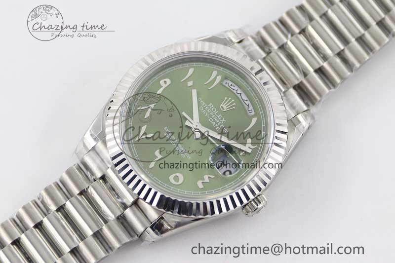 Day Date 40mm SS 904L Steel TWF 1:1 Best Edition Green Arabic Dial on SS Bracelet A Sporty 2365