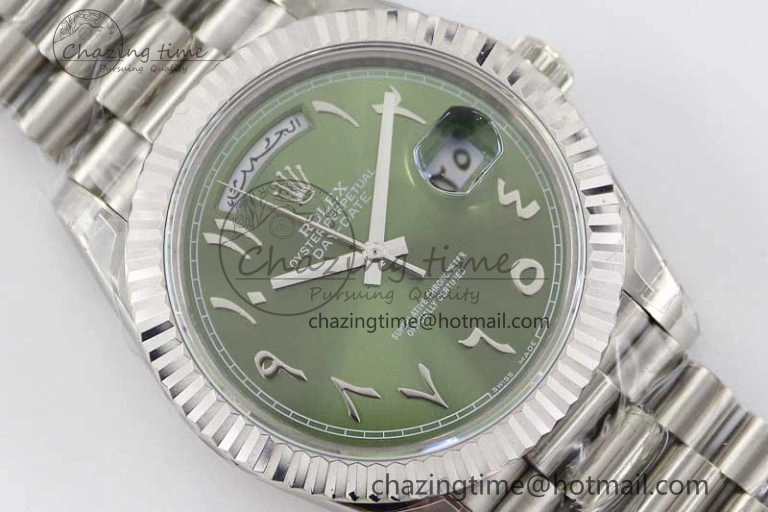 Day Date 40mm SS 904L Steel TWF 1:1 Best Edition Green Arabic Dial on SS Bracelet A Sporty 2365