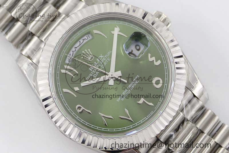 Day Date 40mm SS 904L Steel TWF 1:1 Best Edition Green Arabic Dial on SS Bracelet A Sporty 2365