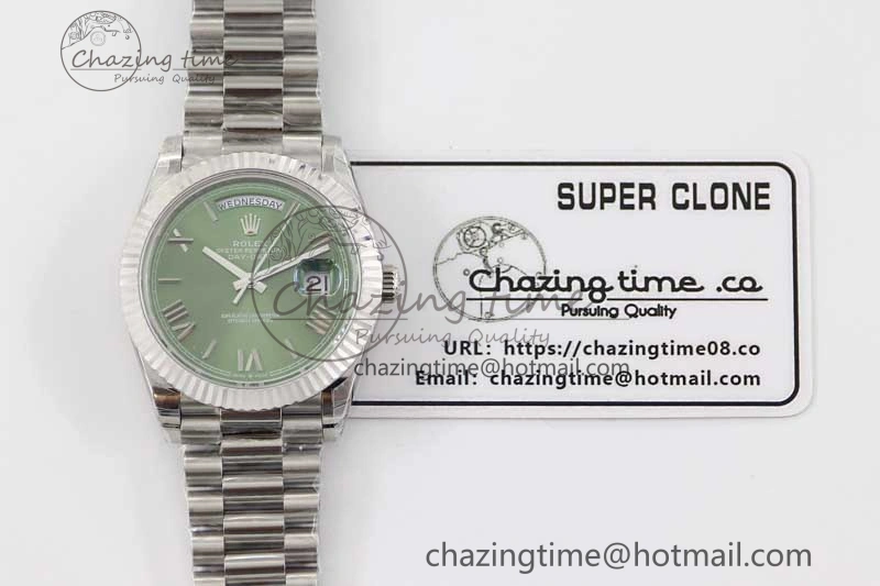 Day Date 40mm SS 904L Steel TWF 1:1 Best Edition Green Roman Dial on SS Bracelet A TimelessDesign 2355