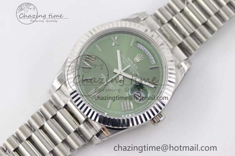 Day Date 40mm SS 904L Steel TWF 1:1 Best Edition Green Roman Dial on SS Bracelet A TimelessDesign 2355