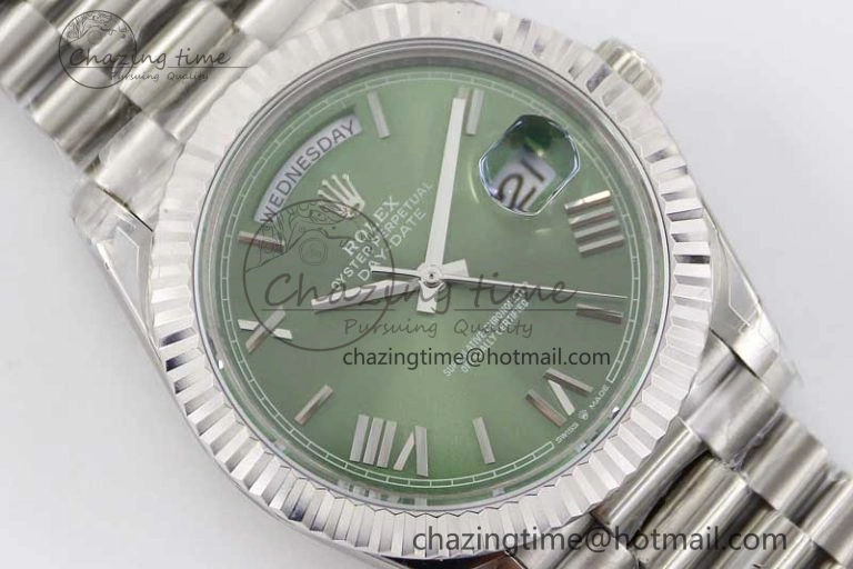 Day Date 40mm SS 904L Steel TWF 1:1 Best Edition Green Roman Dial on SS Bracelet A TimelessDesign 2355