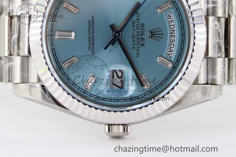 Packable Day Date 40mm SS 904L Steel TWF 1:1 Best Edition ICE Blue Crystal Dial on SS Bracelet A 2364