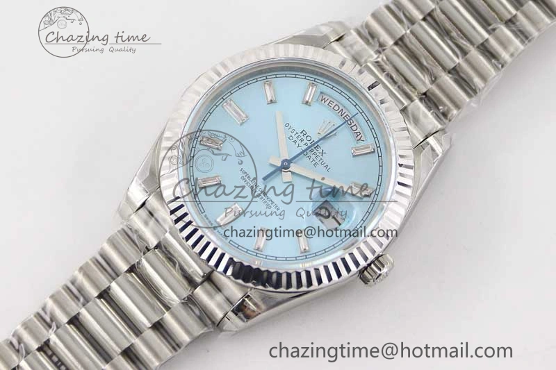 Packable Day Date 40mm SS 904L Steel TWF 1:1 Best Edition ICE Blue Crystal Dial on SS Bracelet A 2364