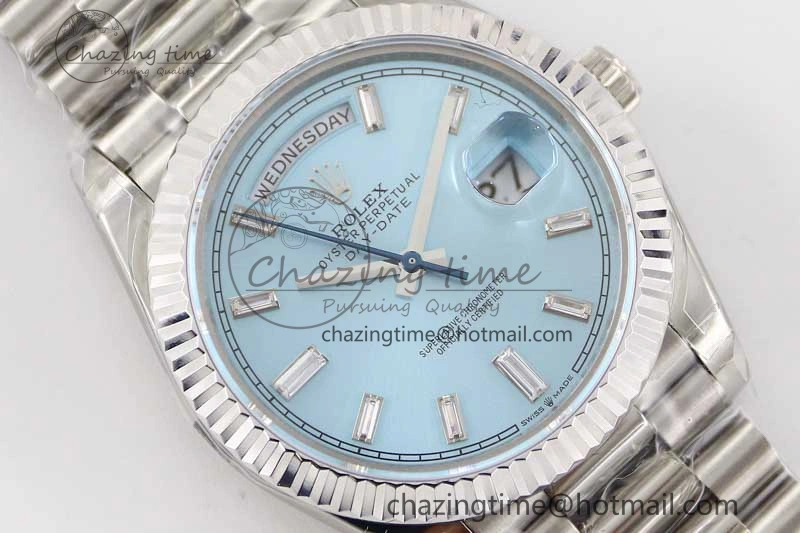 Packable Day Date 40mm SS 904L Steel TWF 1:1 Best Edition ICE Blue Crystal Dial on SS Bracelet A 2364