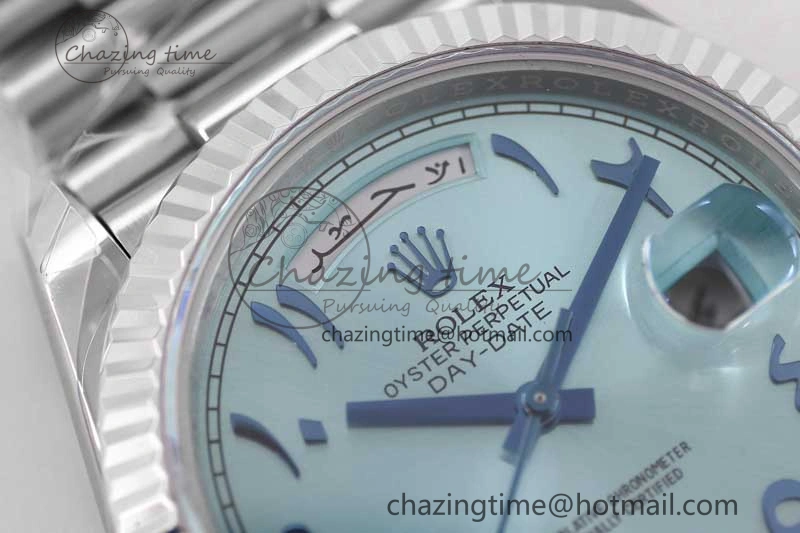 Snug Day Date 40mm SS 904L Steel TWF 1:1 Best Edition Ice Blue Arabic Dial on SS Bracelet A 2357