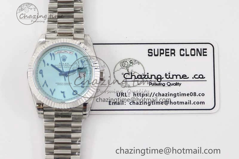 Snug Day Date 40mm SS 904L Steel TWF 1:1 Best Edition Ice Blue Arabic Dial on SS Bracelet A 2357