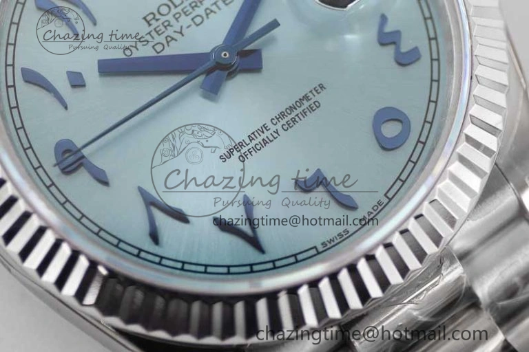 Snug Day Date 40mm SS 904L Steel TWF 1:1 Best Edition Ice Blue Arabic Dial on SS Bracelet A 2357