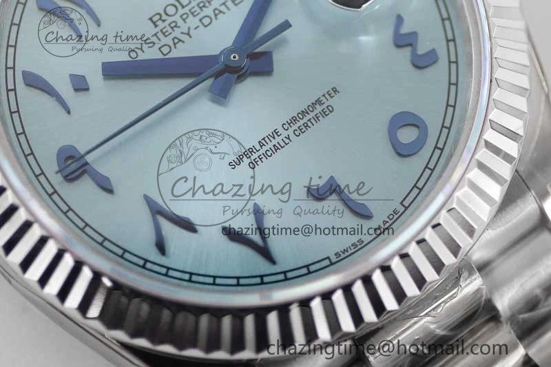 Snug Day Date 40mm SS 904L Steel TWF 1:1 Best Edition Ice Blue Arabic Dial on SS Bracelet A 2357