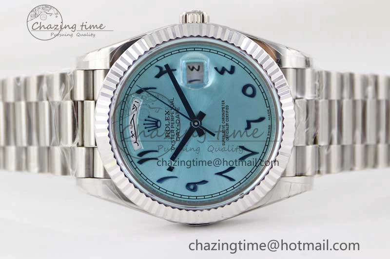 Snug Day Date 40mm SS 904L Steel TWF 1:1 Best Edition Ice Blue Arabic Dial on SS Bracelet A 2357